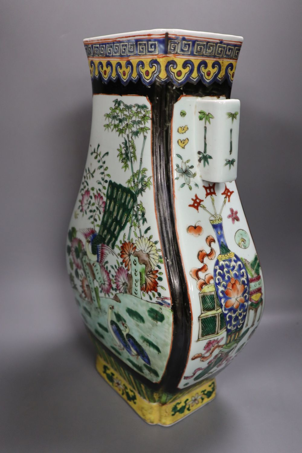 A Chinese famille rose vase, Fanghu, 39.5cm high